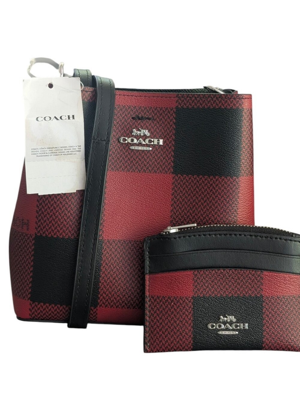 Coach SET Mini Town Buffalo Plaid Mini Town Bucket Bag & Cardholder Coin Purse - Picture 2 of 9